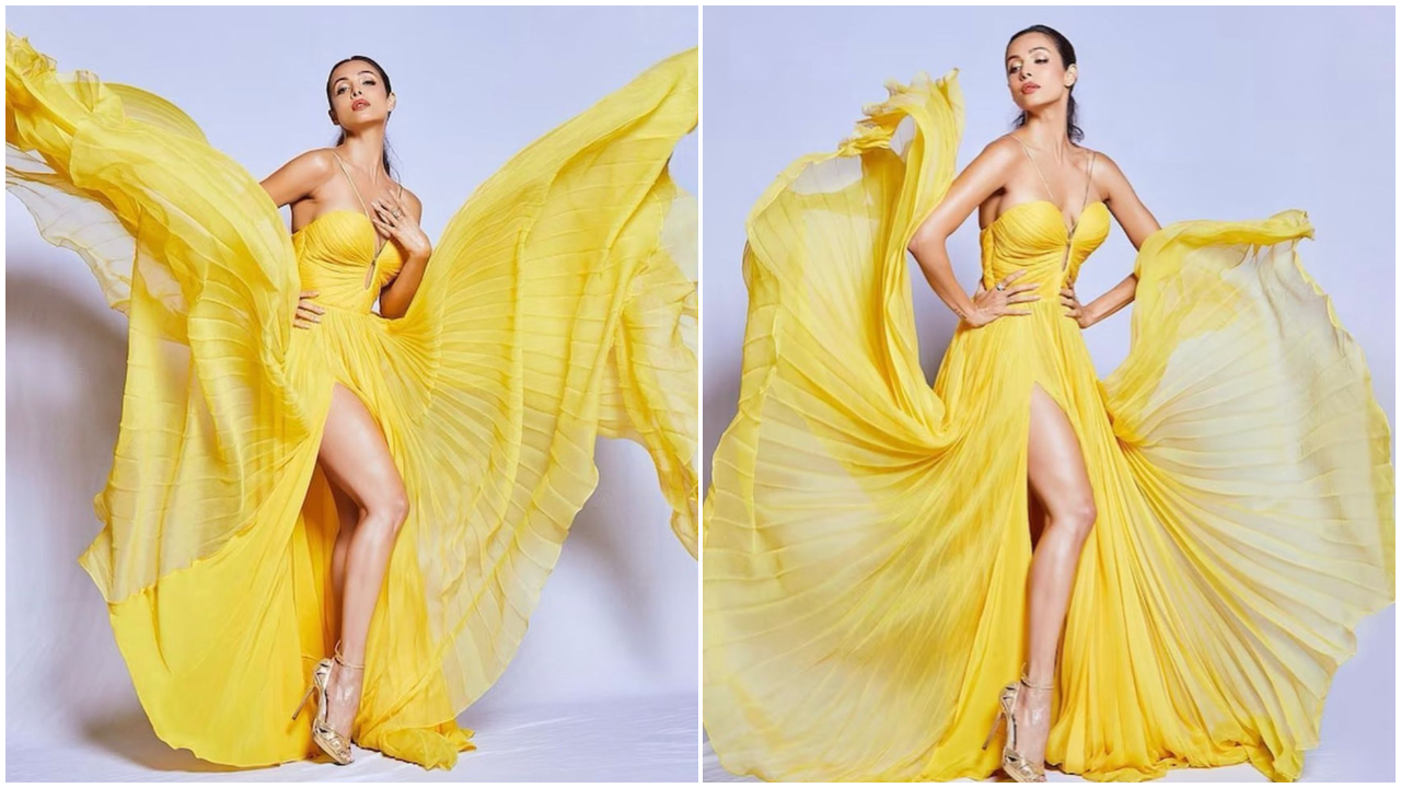Malaika Arora tỏa sáng như mặt trời trong bộ váy Iris Sarban màu vàng