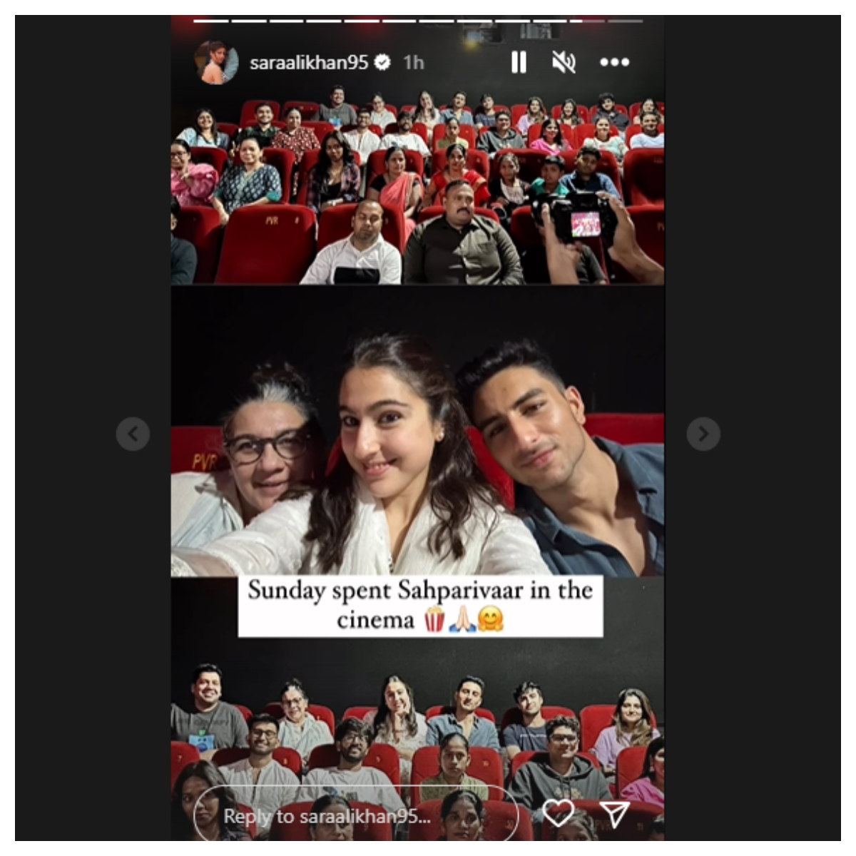Sara Ali Khan, Ibrahim Khan, Amrita Singh (Tín dụng hình ảnh: Sara Ali Khan Instagram story)