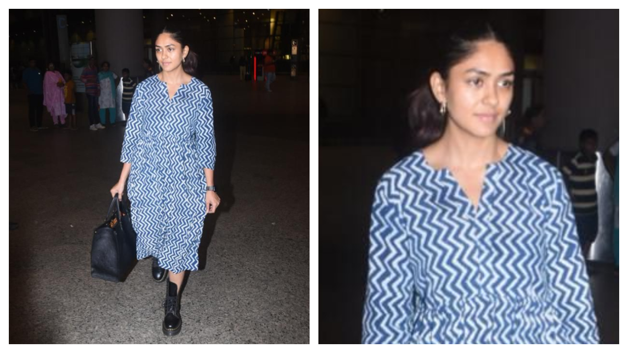 Mrunal Thakur đã nâng tầm diện mạo sân bay kurta in hình của mình bằng một chiếc túi Louis Vuitton sành điệu trị giá hơn 2 lakh Rs