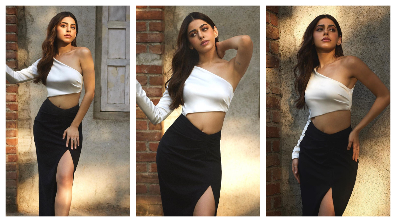 Alaya F khoe fashionista nội y trong váy đen trắng của Manika Nanda