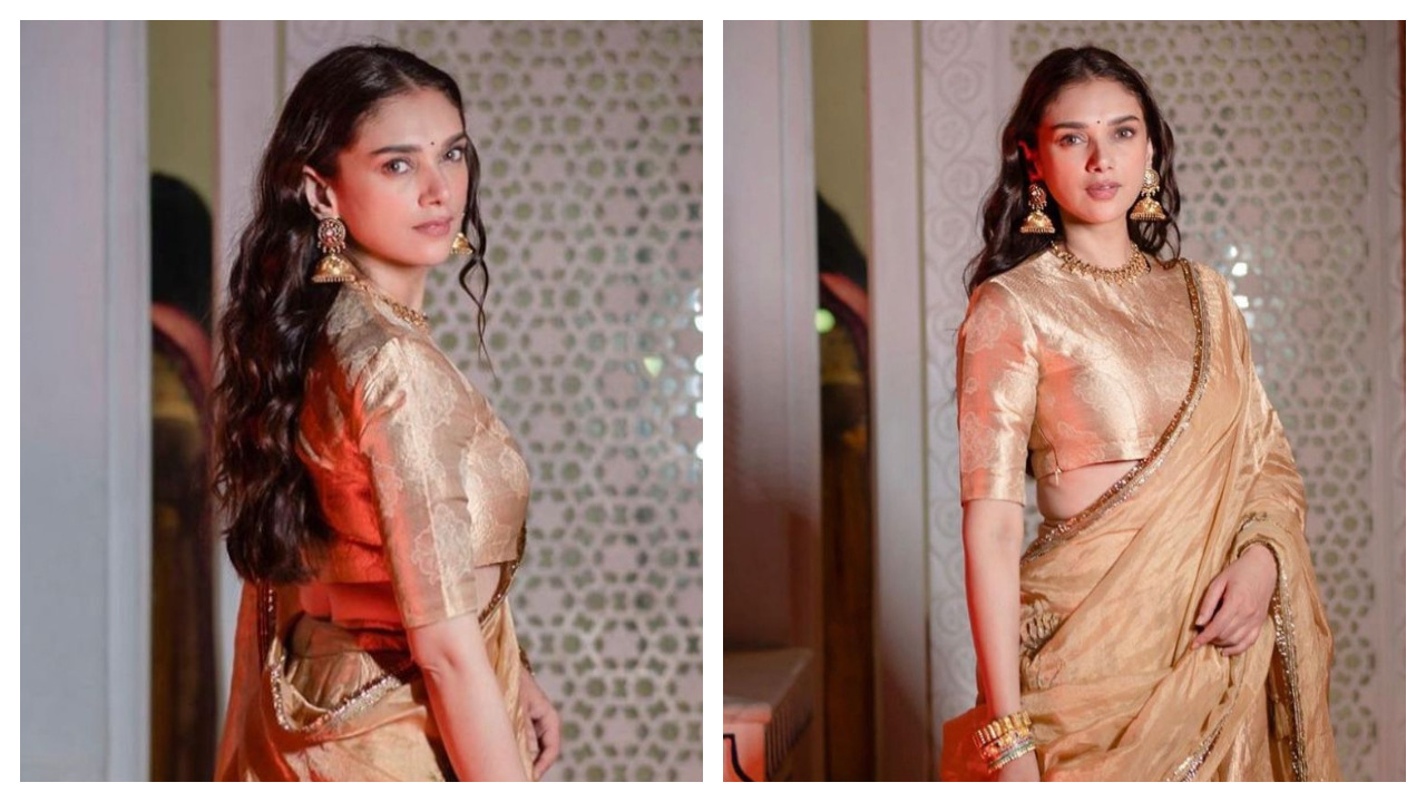 Aditi Rao Hydari shines like molten gold in her regal silk lehenga by Raw  Mango | PINKVILLA