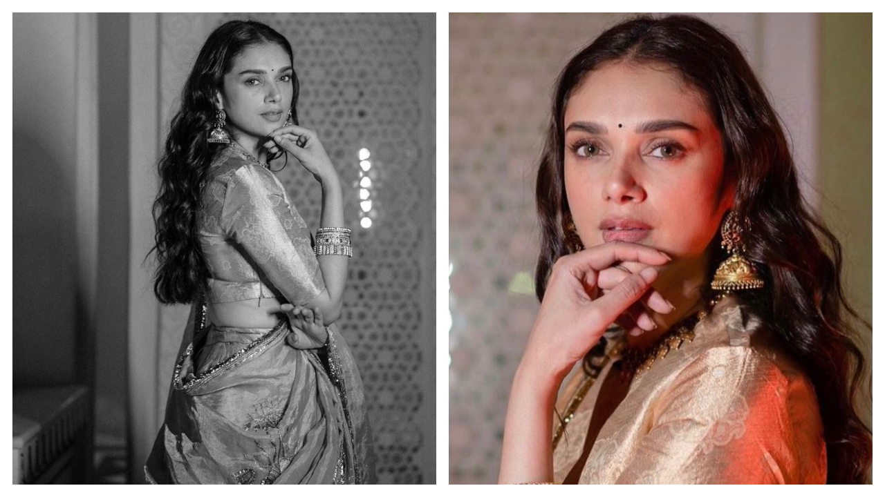 Aditi Rao Hydari tỏa sáng như vàng nóng chảy trong chiếc lehenga lụa lộng lẫy của cô bởi Raw Mango