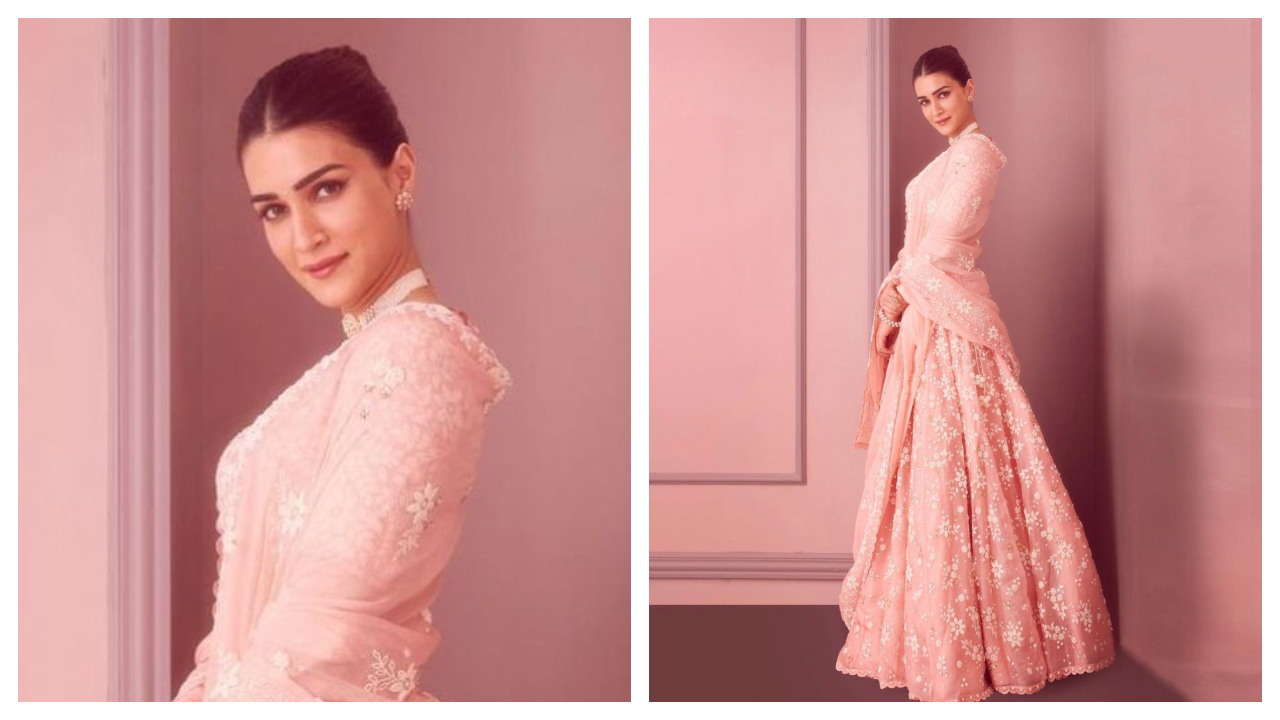 Kriti Sanon trông thật kỳ diệu trong chiếc lehenga màu hồng nhạt được thiết kế bởi Nachiket Barve