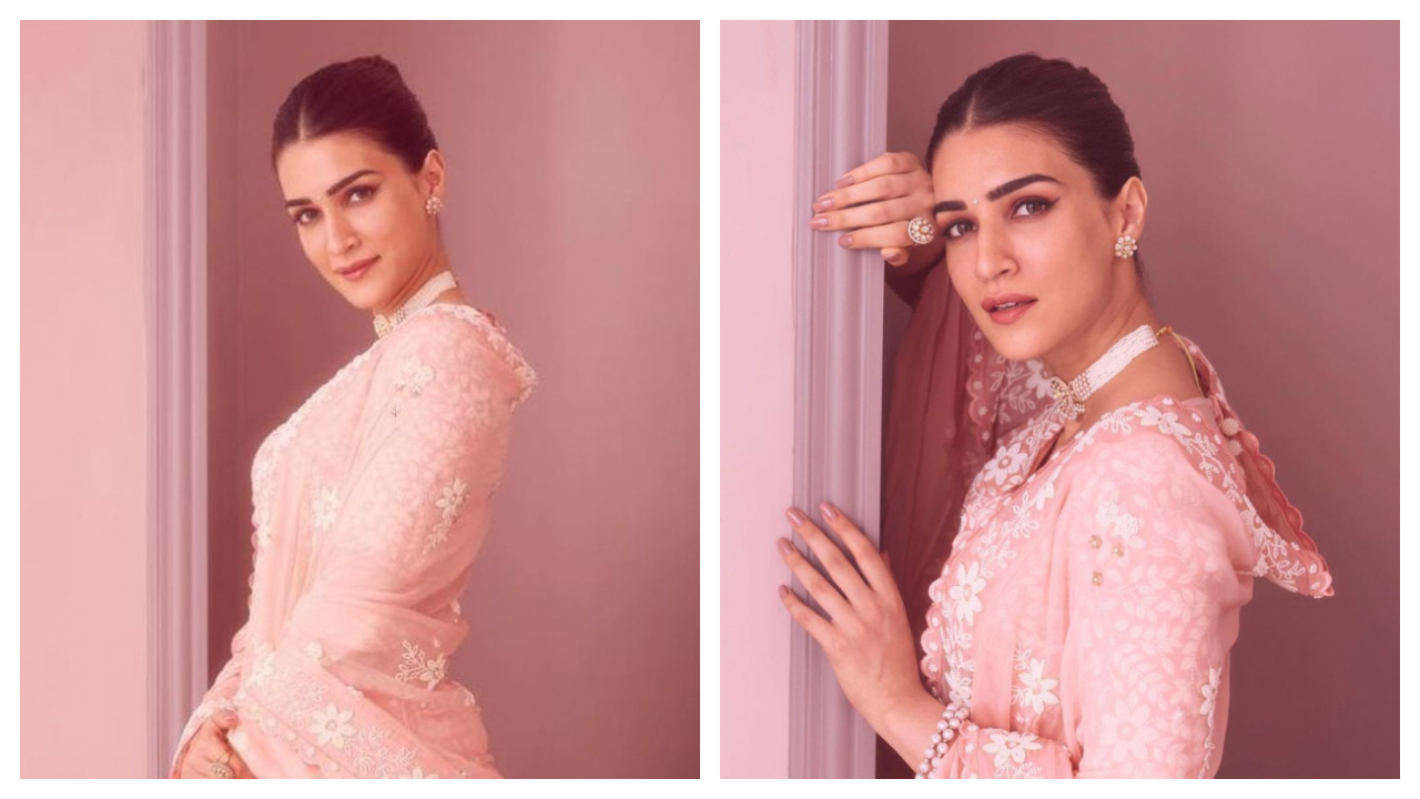 Kriti Sanon trông thật kỳ diệu trong chiếc lehenga màu hồng nhạt được thiết kế bởi Nachiket Barve