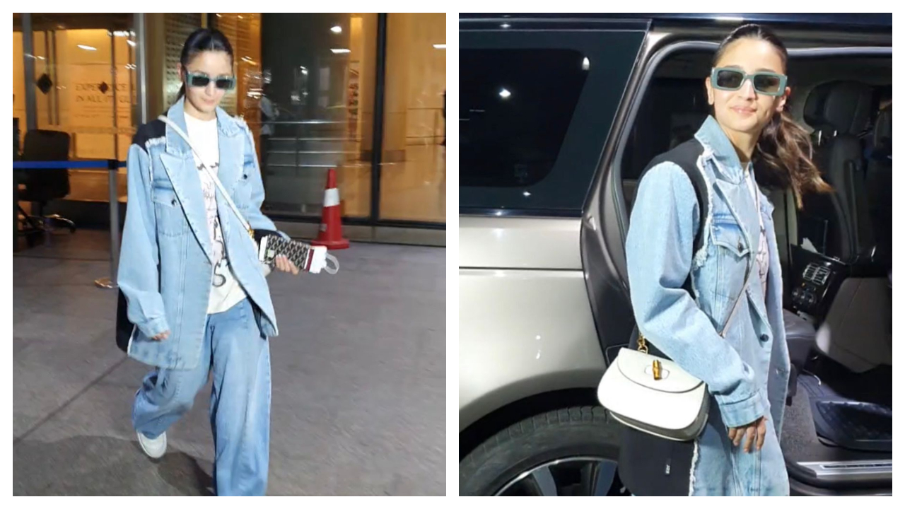 Sân bay của Alia Bhatt trong bộ đồ denim cổ điển thơ mộng và Rs.  Túi Gucci 3,68 vạn rất hấp dẫn