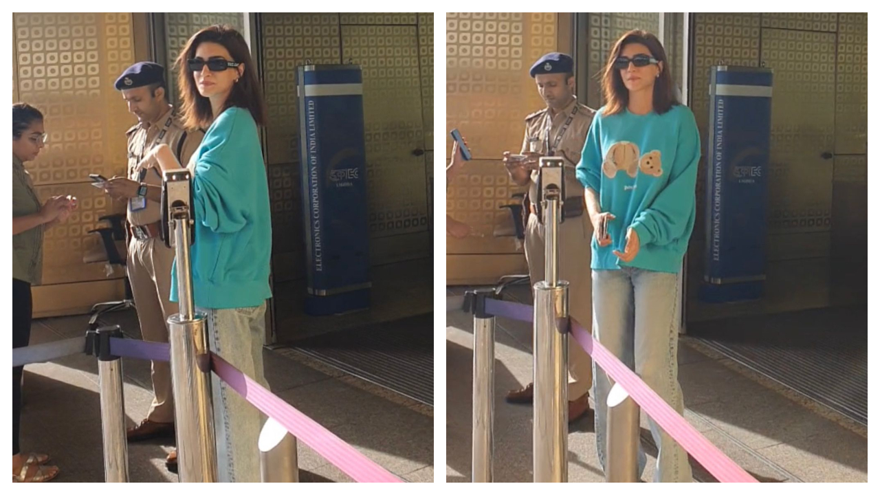Kriti Sanon opts for Rs. 70k sky-blue sweatshirt for cool airport ensemble | PINKVILLA
