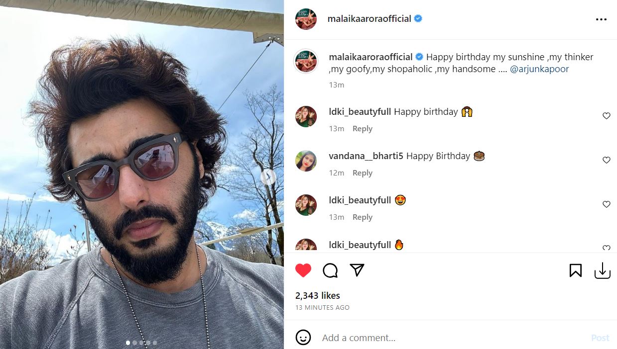 Bài đăng của Malaika Arora vào ngày sinh nhật của Arjun Kapoor