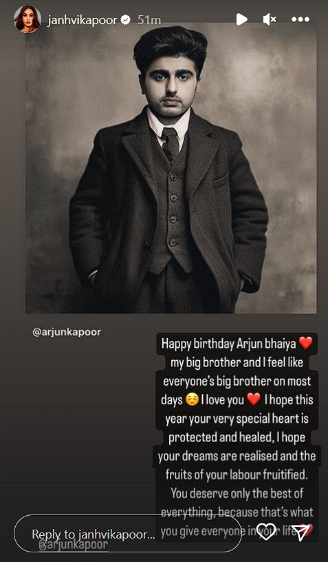Lời chúc sinh nhật của Janhvi Kapoor dành cho Arjun kapoor