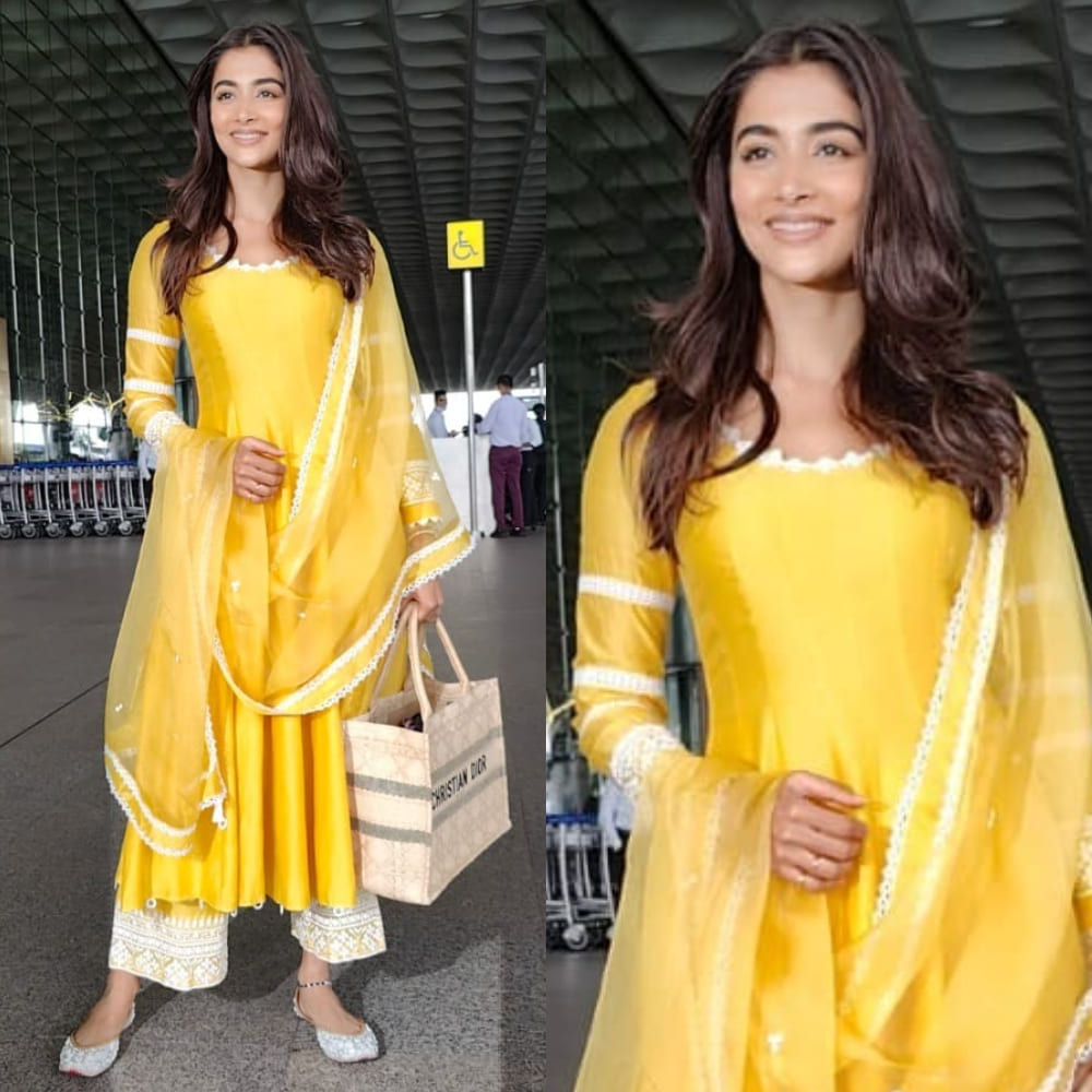Bộ đồ màu vàng của Pooja Hegde 