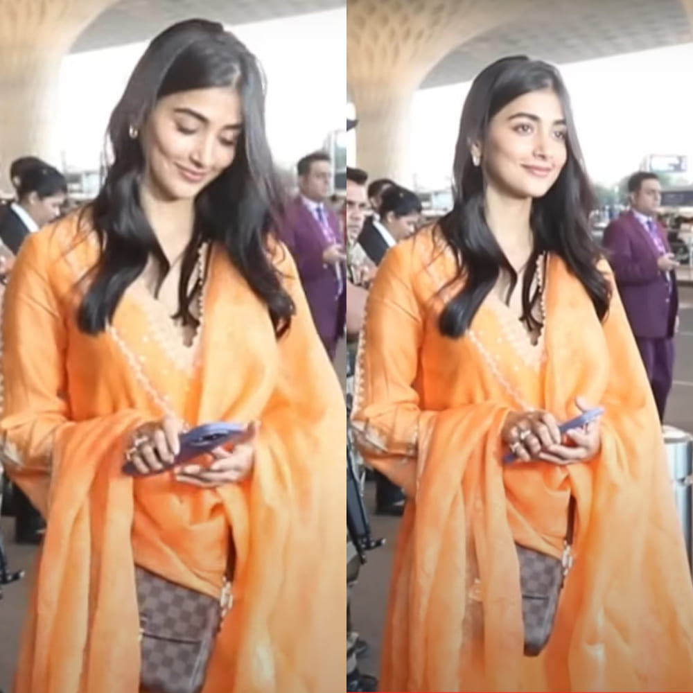 Pooja Hegde trong bộ kurta thêu màu cam 