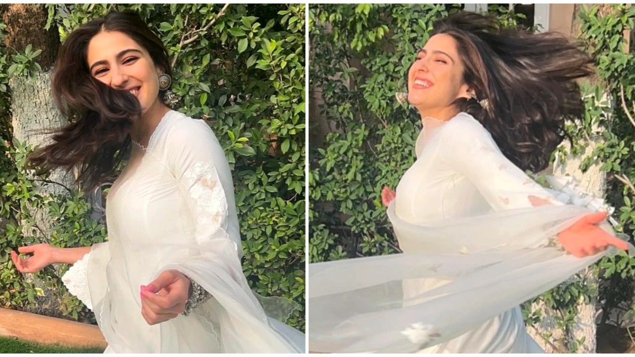 Sara Ali Khan's Devnaagri Anarkali suit looks ivory chic and is the perfect outfit choice for weddings Sara Ali Khan, celebrity style, Bollywood, Anarkali suits, wedding season, fashion