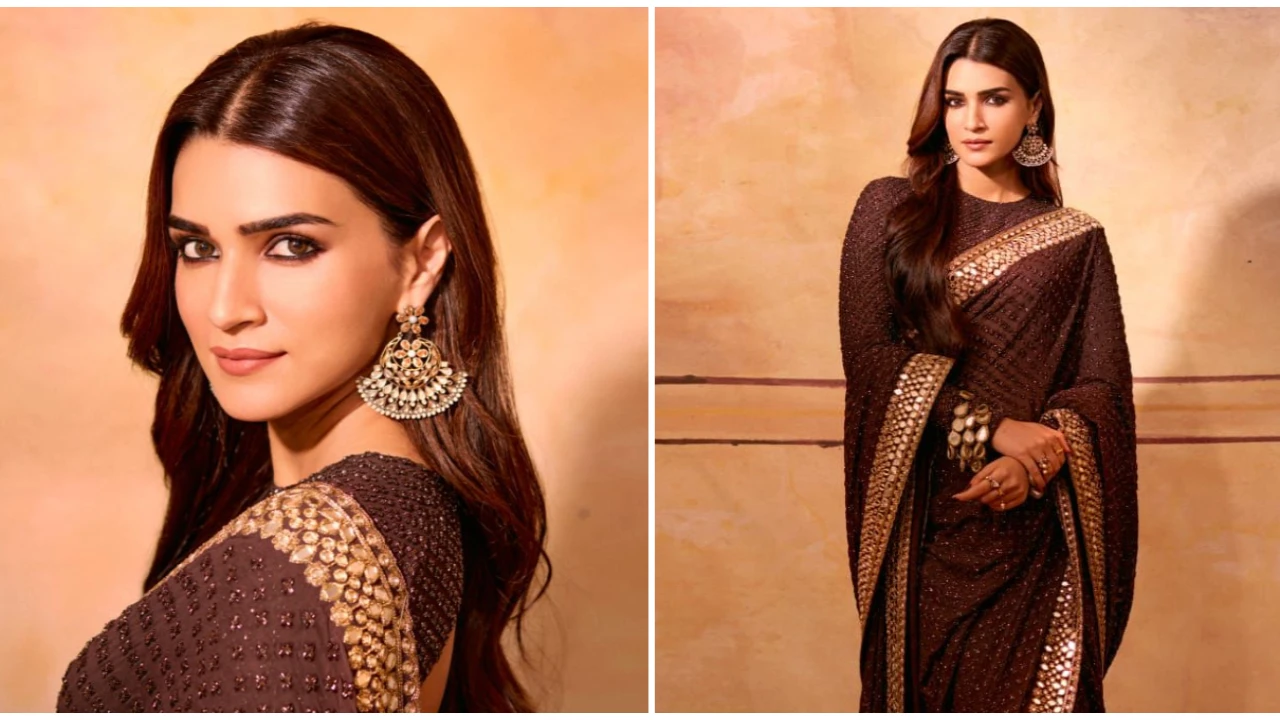 Kriti Sanon dazzles in an Arpita Mehta mirror work saree perfect for a sparkly Summer night Kriti Sanon, celebrity style, Bollywood, ethnic saree, fashion,