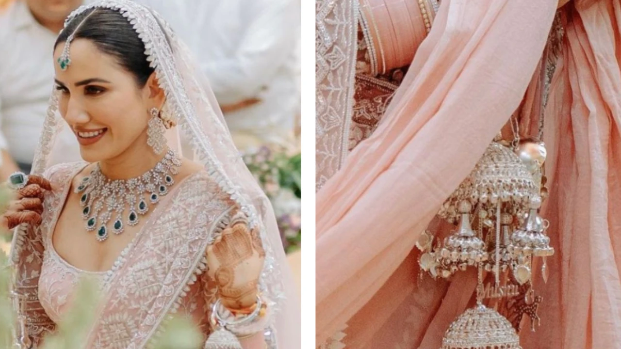 Sonnalli Seygall's baby pink wedding saree is a perfect blend of modern and traditional Sonnalli-Seygall-wedding-saree-ethnic-traditional-fashion