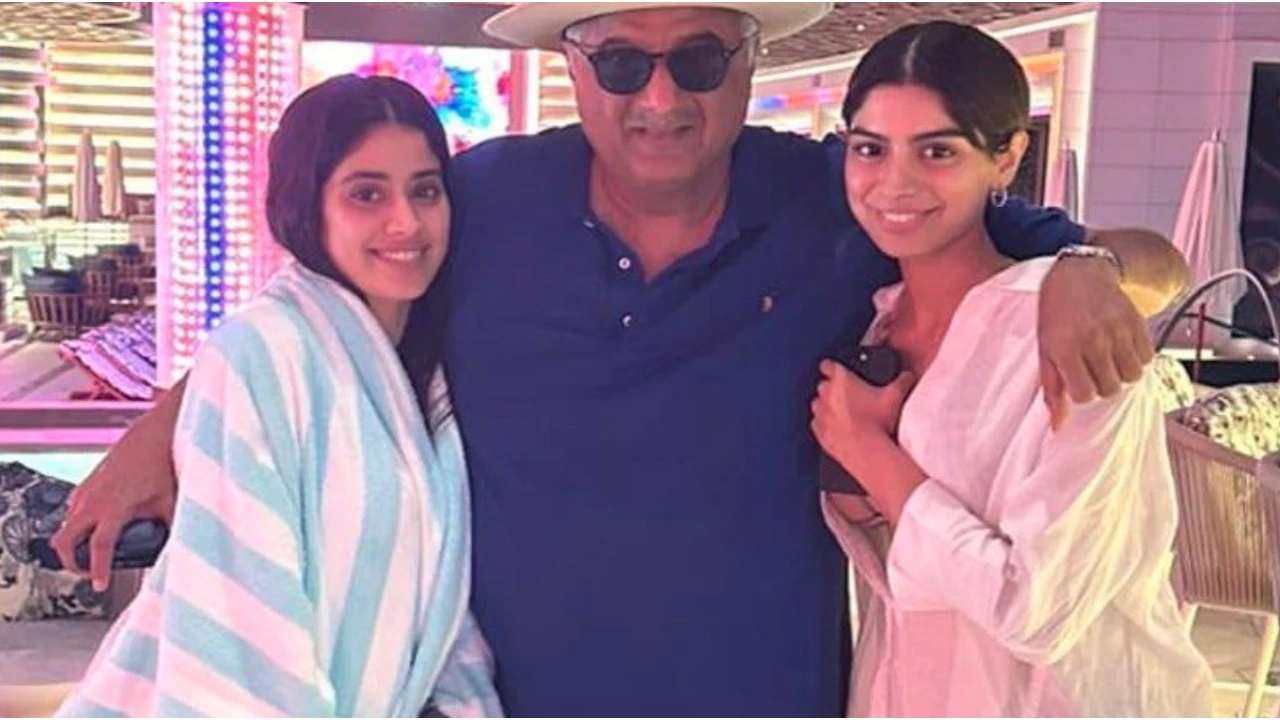 Picture courtesy: Instagram PICS: 'Water babies' Janhvi Kapoor and Khushi pose with dad Boney Kapoor in Dubai after a 'good swim'