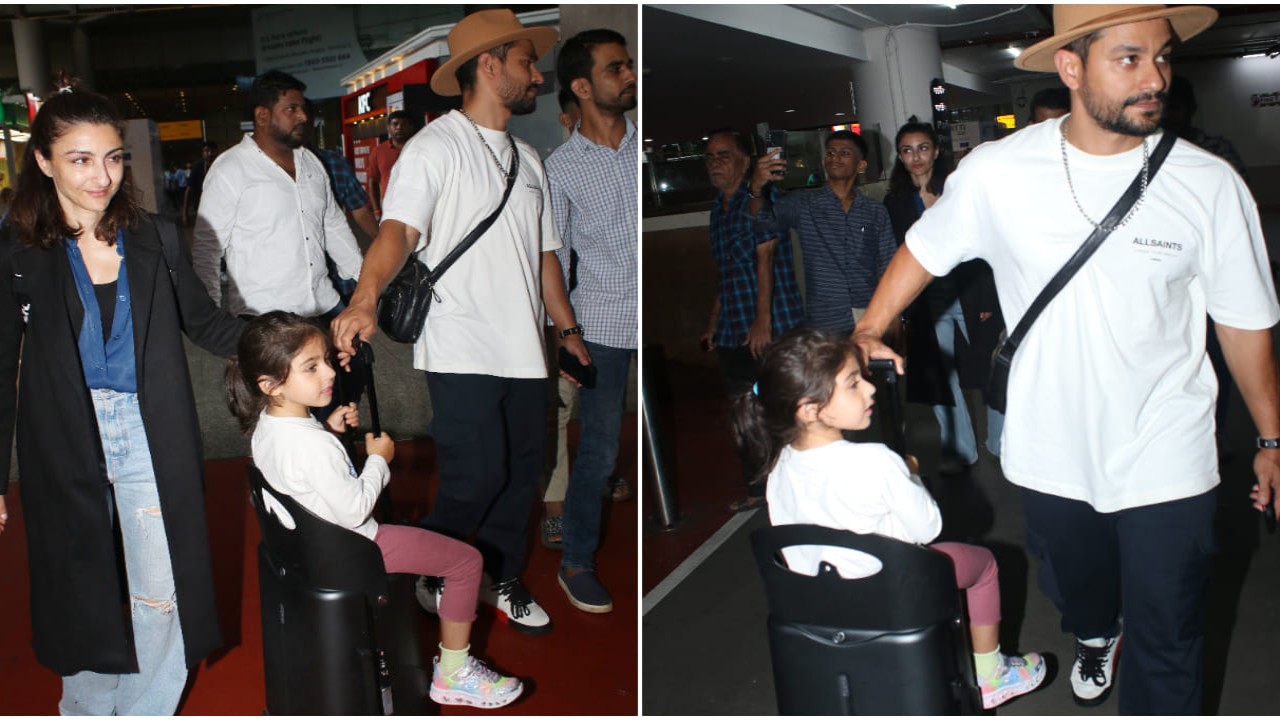 Soha Ali Khan, Kunal Kemmu return from vacay; Inaaya Naumi Kemmu enjoys a ride on the suitcase-WATCH