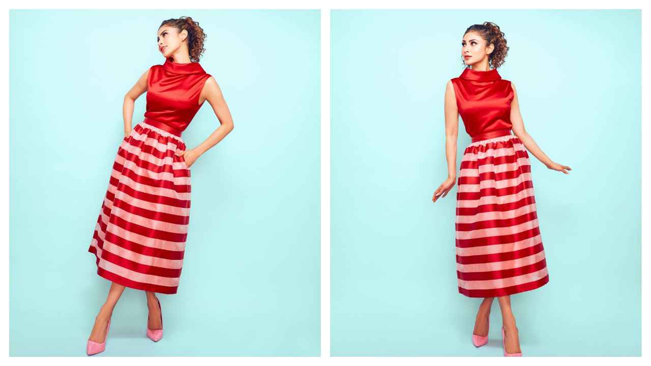 Mouni Roy pairs striped midi skirt and top from Kate Spade; Can you guess  how much the outfit costs? | PINKVILLA