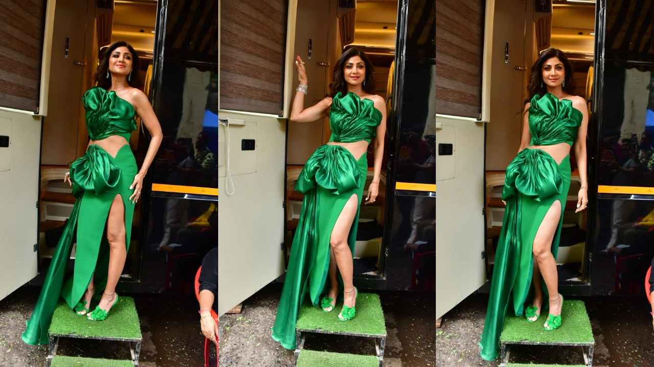 Shilpa Shetty turns heads in cut-out metallic green gown with thigh-high  slit; Perfect for special date nights | PINKVILLA