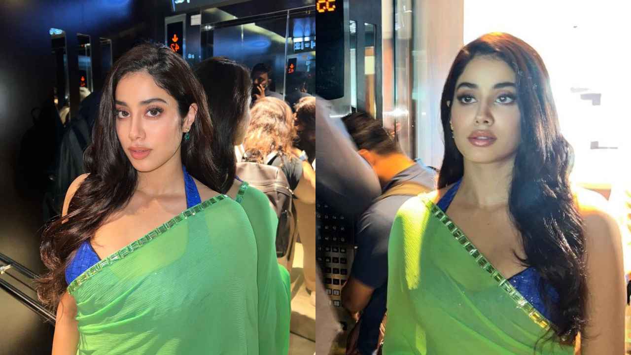 Janhvi Kapoor rekindles love affair with Manish Malhotra sarees through an incomparable  neon green drape | PINKVILLA