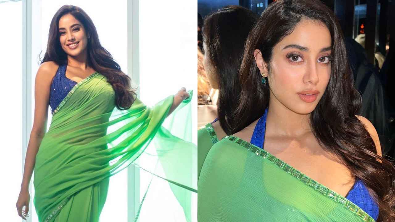 Janhvi Kapoor rekindles love affair with Manish Malhotra sarees through an incomparable  neon green drape | PINKVILLA