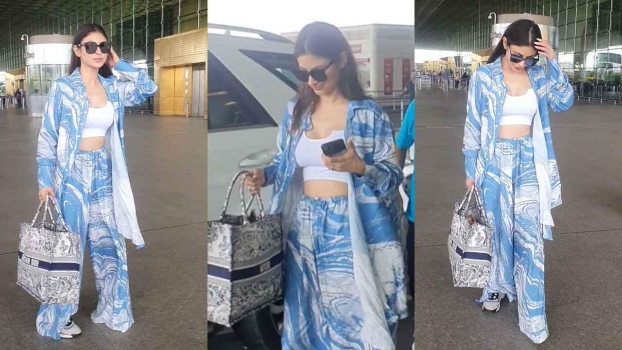Mouni Roy pairs artsy co-ord set from Deme by Gabriella with Dior book tote;  Can you guess how much it costs? | PINKVILLA