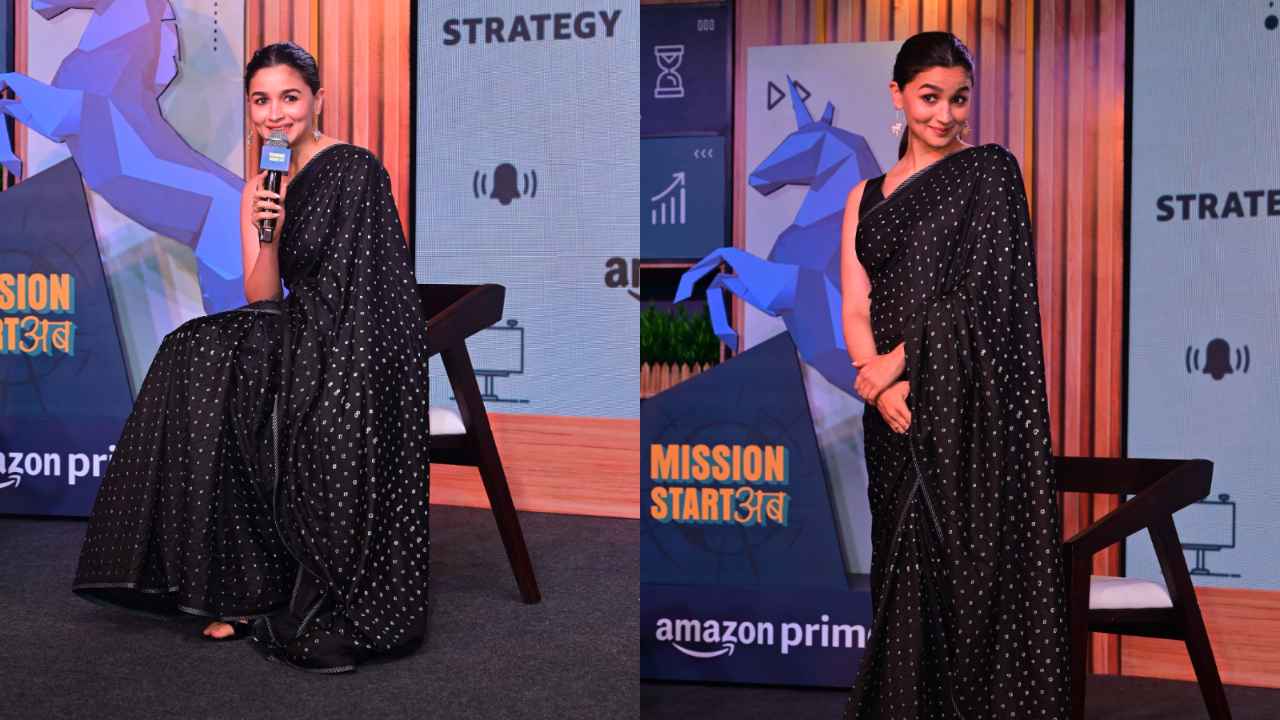 Alia Bhatt exemplifies the beauty of simplicity in black-and-white drape  with minimalistic accessories | PINKVILLA