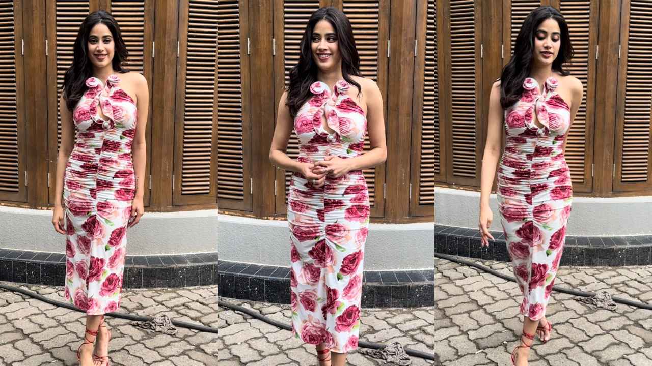 Take cues from Janhvi Kapoor on mastering floral print as she pulls off hot  Magda Butrym ruched midi | PINKVILLA