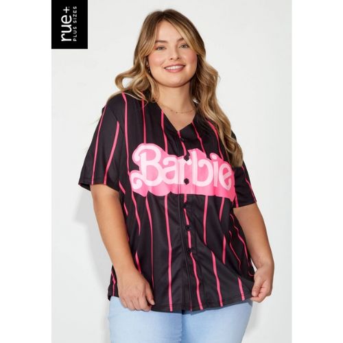 Plus Pinstriped Barbie Graphic Baseball Jersey