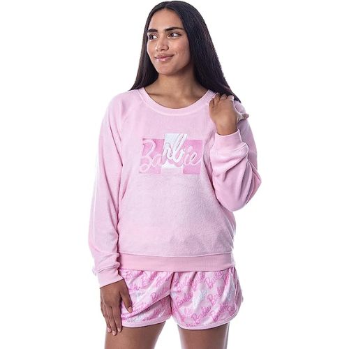 INTIMO Mattel Women's Barbie Classic Logo Sweater and Shorts Sleep Pajama Set