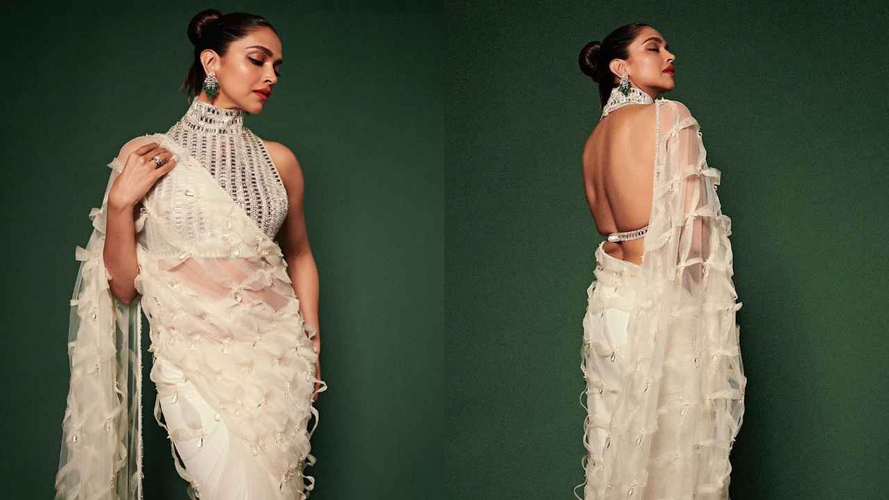 Deepika Padukone wore netted sheer saree with intricate embellishments, backless  blouse and we're obsessed | PINKVILLA