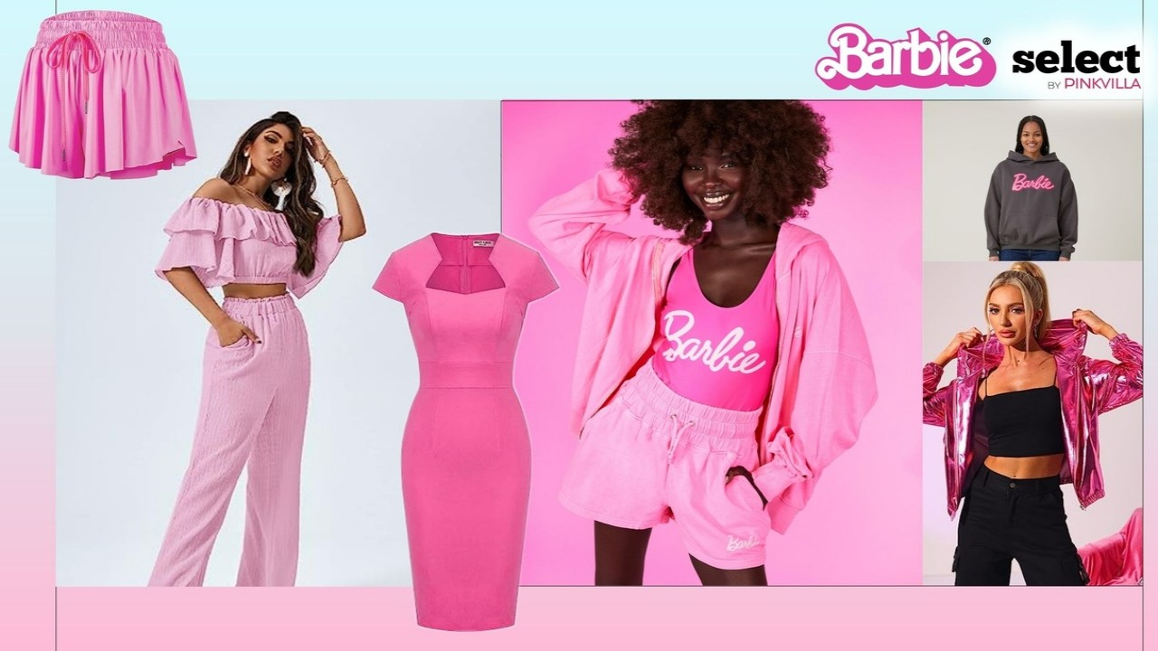 Barbie Ladies Pyjama Set  Womens Ribbed White Vest & Pink All