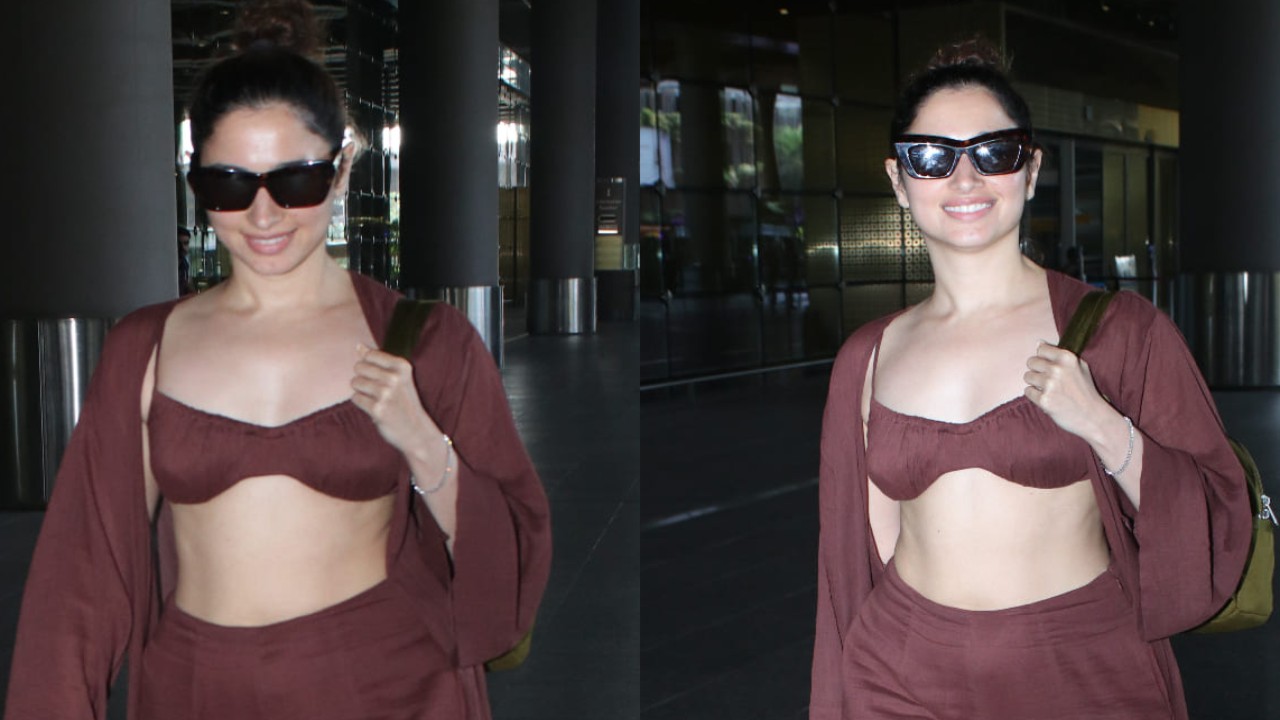 Tamannaah Bhatia radiates comfort and class in all-brown co-ord set with cape, Saint Laurent eyewear (PC: Viral Bhayani)