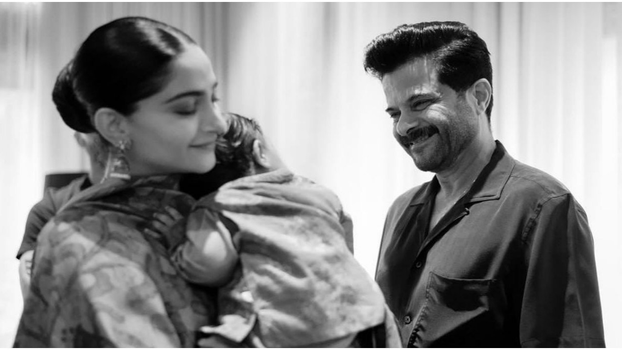 Picture courtesy: Anil Kapoor Instagram Anil Kapoor 'can never get tired of watching' his baby girl Sonam Kapoor hold her baby boy Vayu; UNSEEN pic