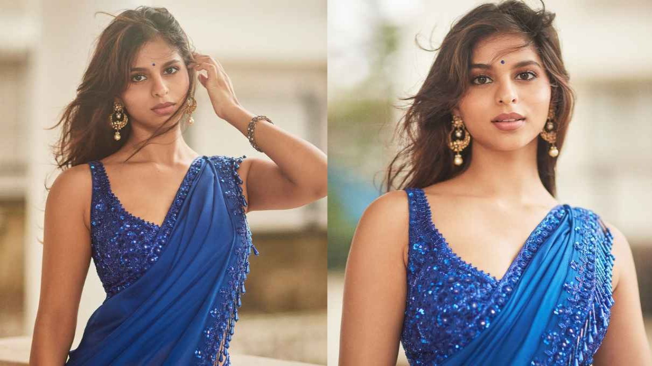 Suhana Khan channels her inner Deepika Padukone from YJHD with sequined  royal blue saree | PINKVILLA