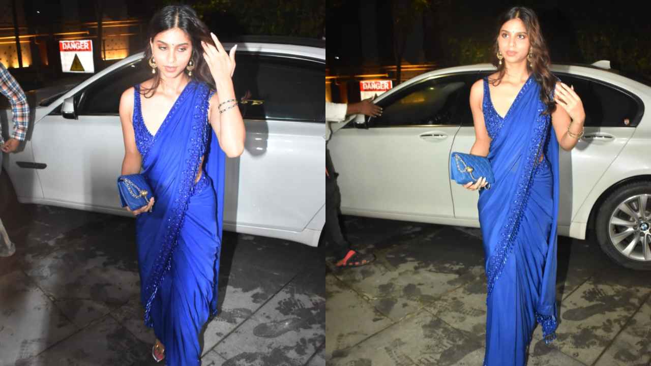 Suhana Khan channels her inner Deepika Padukone from YJHD with sequined  royal blue saree | PINKVILLA