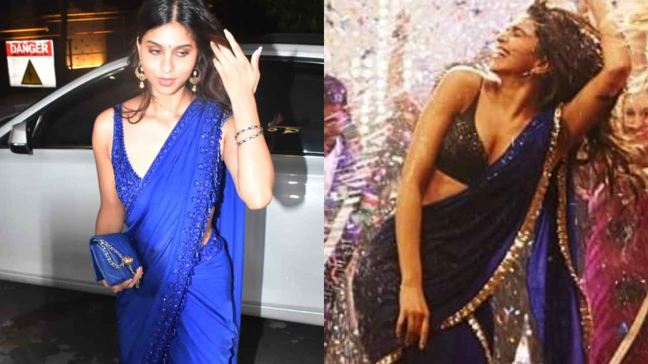 Suhana Khan channels her inner Deepika Padukone from YJHD with sequined  royal blue saree | PINKVILLA