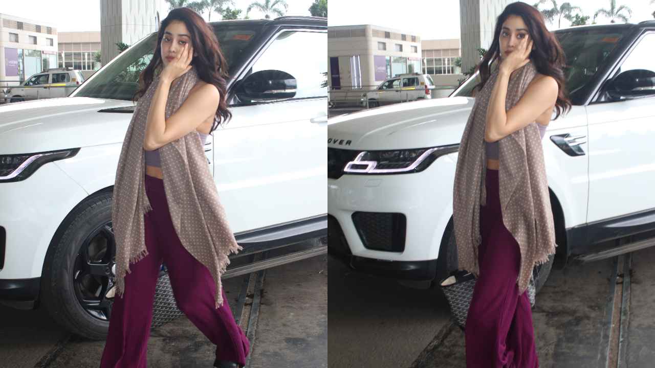 Airport Elegance: Janhvi Kapoor wears track pants and crop top with scarf  and Rs. 1.9 Lacs Goyard tote bag | PINKVILLA