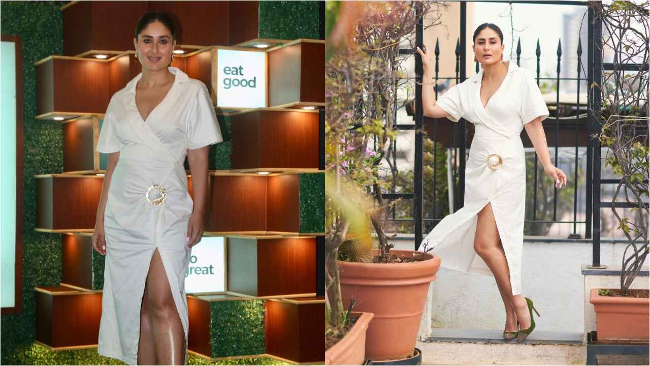 Kareena Kapoor Khan serves elegance in white wrap-around dress with thigh-high  slit, deep v-neck by Cult Gaia | PINKVILLA