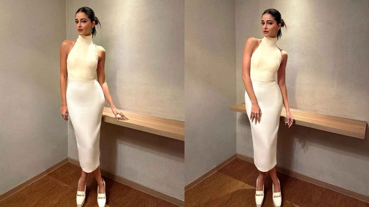 Ananya Panday looks classy in white ankle-length, halter neck dress from Alex  Perry with Jimmy Choo loafers | PINKVILLA