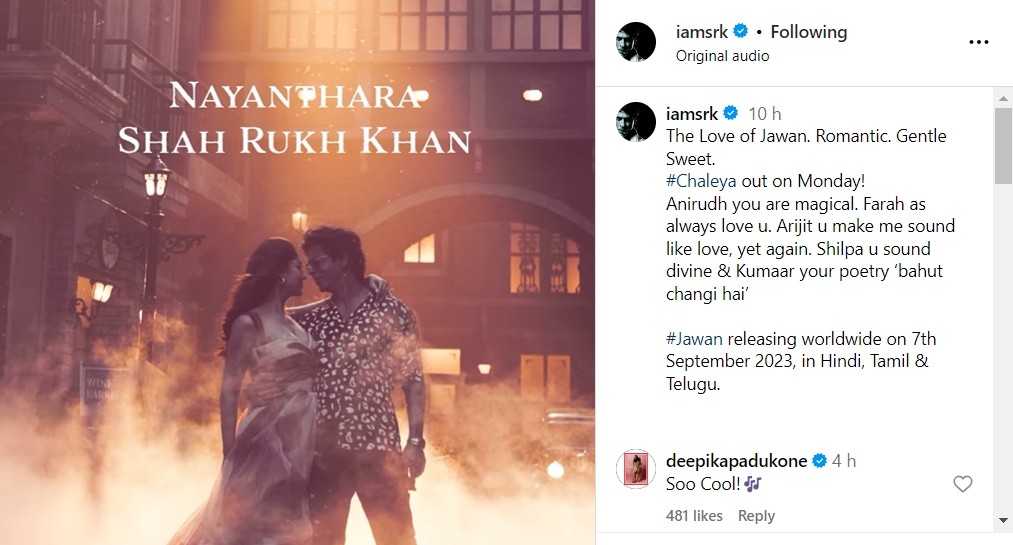 Deepika Padukone's comment on Shah Rukh Khan's Instagram post