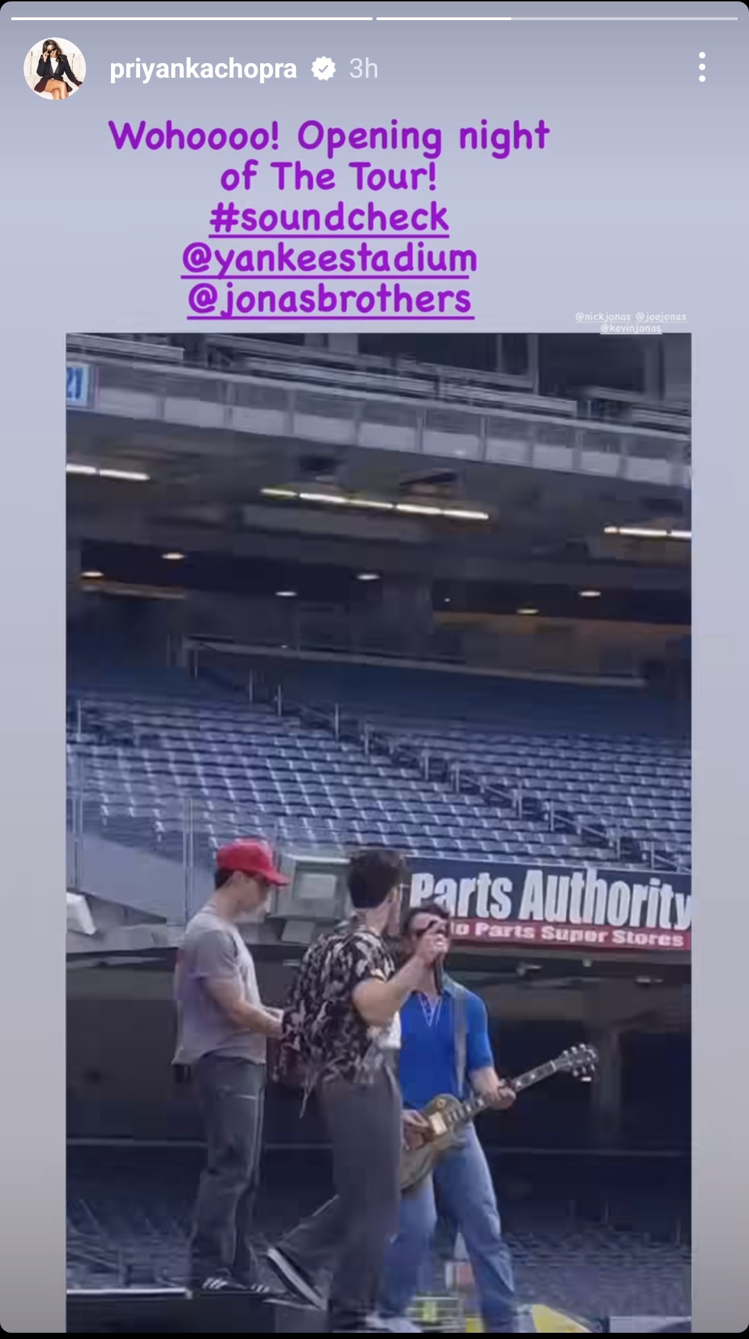 A screengrab of Priyanka Chopra's Instagram story