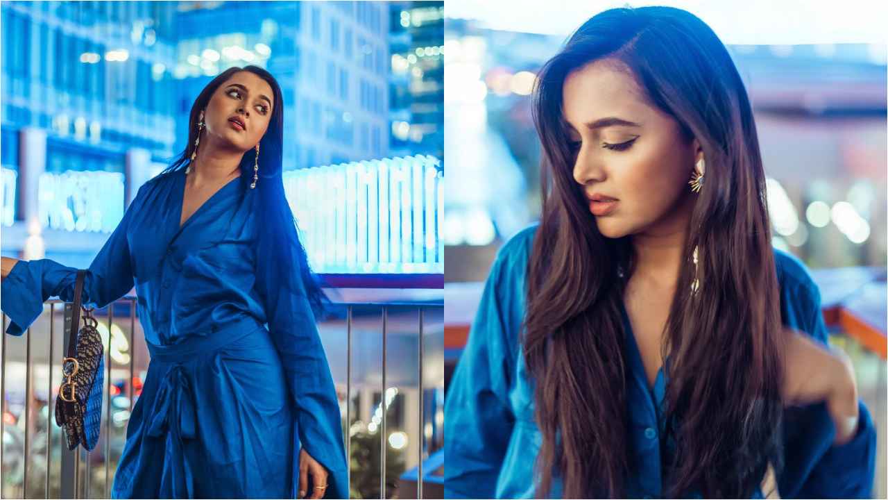Tejasswi Prakash’s affordable blue-hued shirt dress by Nidhi and Mahak is a masterclass in curated elegance