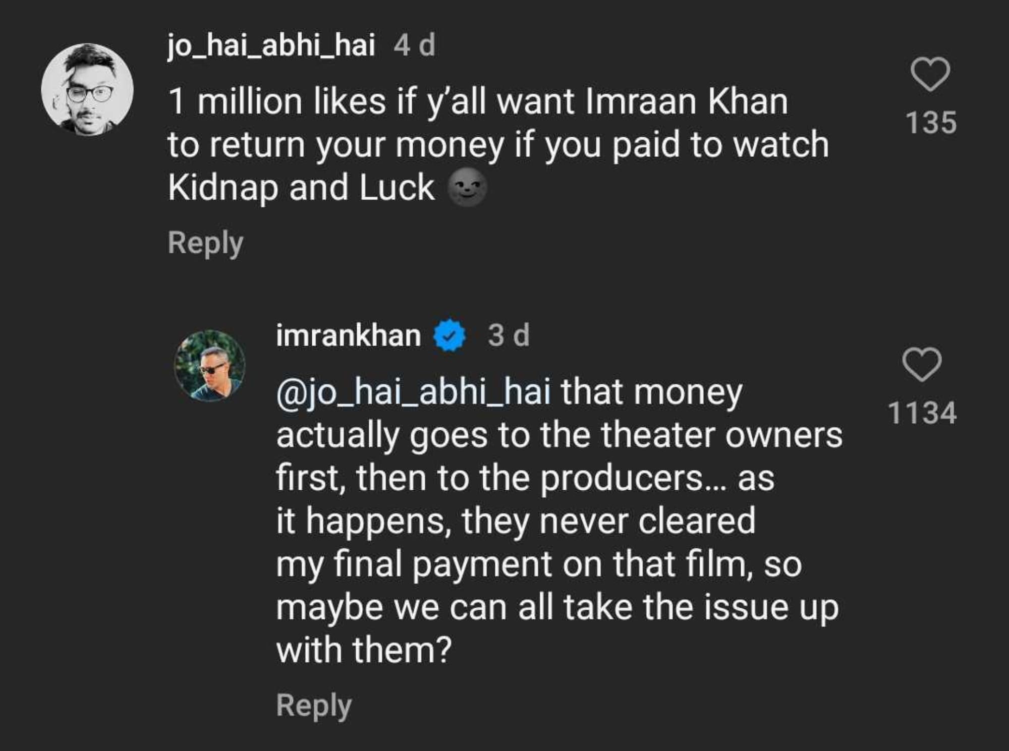 Imran Khan reacts as netizen asks him to refund ticket money for Luck and Kidnap; says 'they never cleared...'