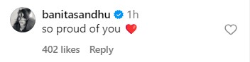 Banita Sandhu's comment on AP Dhillon's post