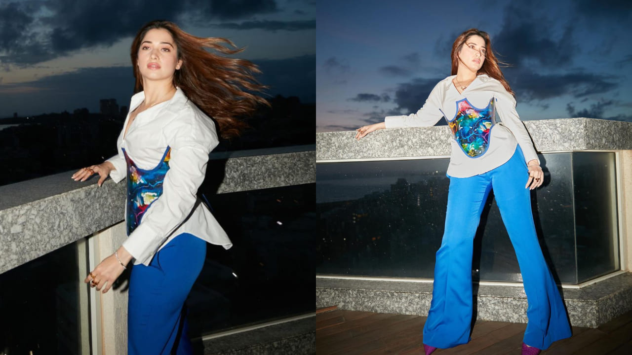 Tamannaah Bhatia sports hottest going-out look, corset and flared pants that's perfect for desk to dinner look | PINKVILLA