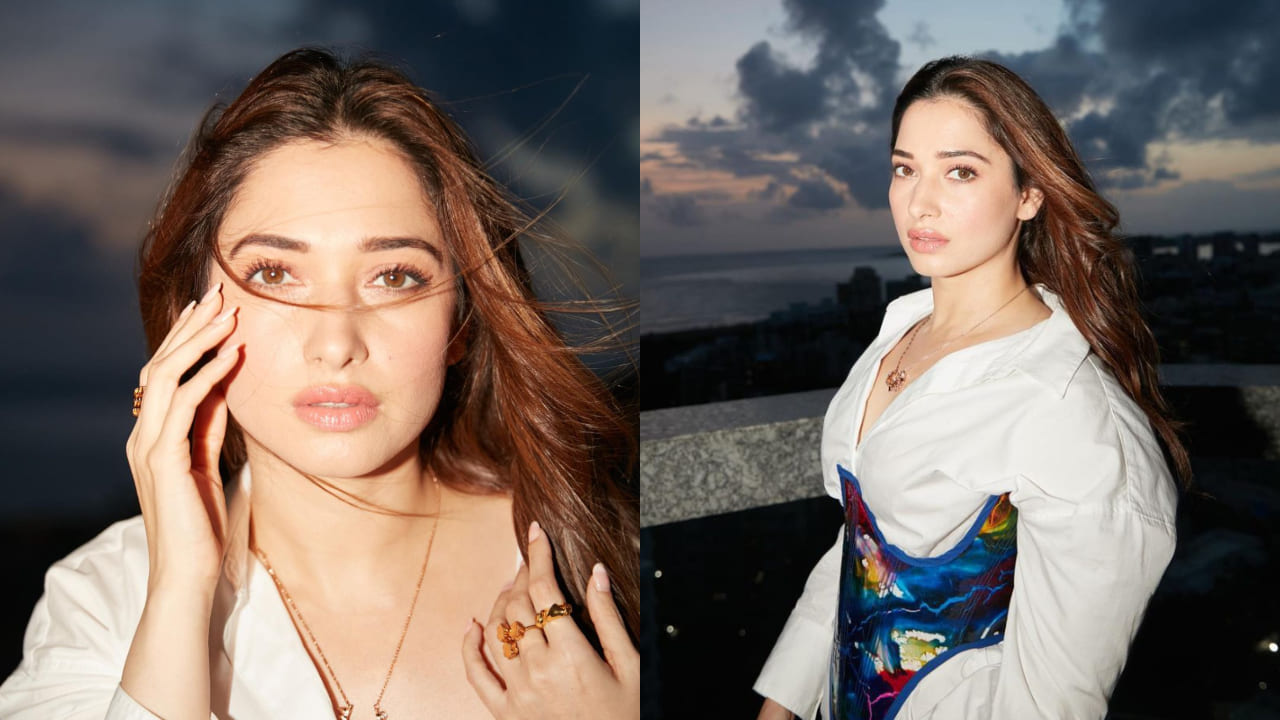 Tamannaah Bhatia sports hottest going-out look, corset and flared pants that's perfect for desk to dinner look | PINKVILLA
