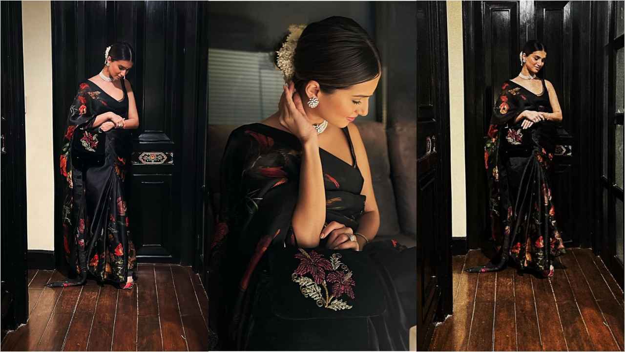 Tara Sutaria revives the chanderi silk saree craze in black flowery drape  with square-cut blouse by Rohit Bal | PINKVILLA