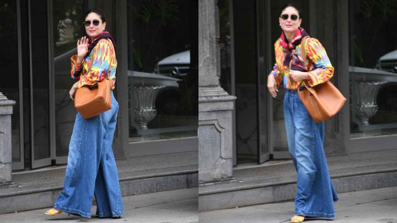 Kareena Kapoor Khan channels her inner Geet in 90's fashion with abstract  shirt, wide-legged denims, and scarf | PINKVILLA