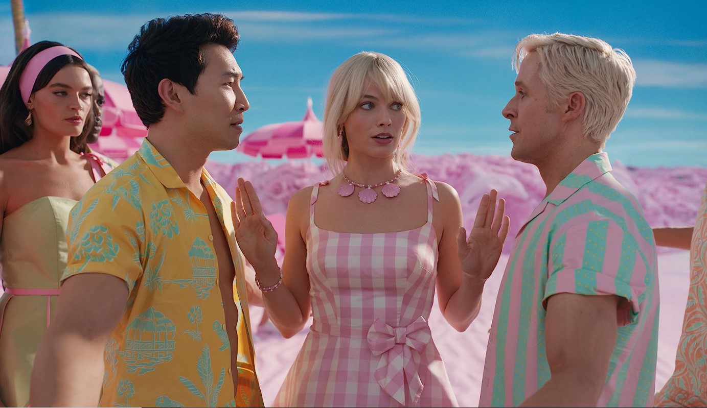 Margot Robbie, Ryan Gosling and Simu Liu (IMDB)