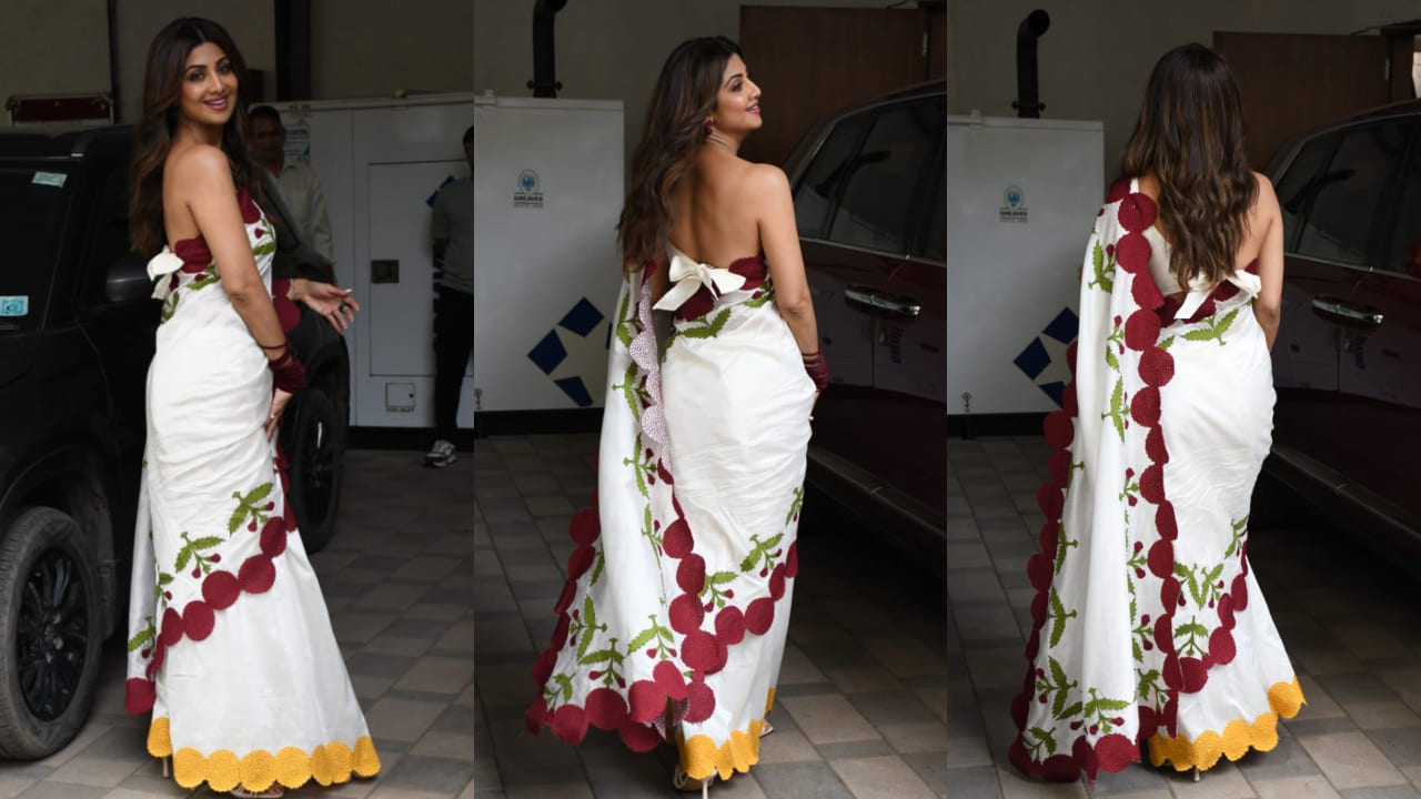 Shilpa Shetty in ivory white saree