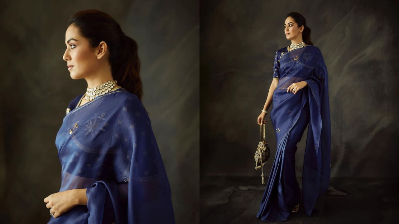 Mira Rajput’s blue saree